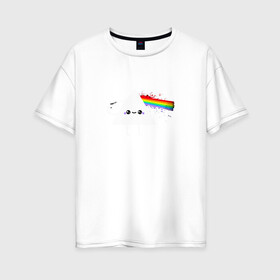 Женская футболка хлопок Oversize с принтом Kawaii Pink Floyd в Тюмени, 100% хлопок | свободный крой, круглый ворот, спущенный рукав, длина до линии бедер
 | anime | аниме | выстрел | лапочка | логотип | луч | милый | мимими | музыка | пистолет | прелесть | призма | радуга | рок | свет | треугольник