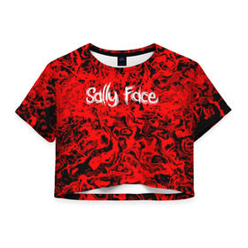 Женская футболка 3D укороченная с принтом Sally Face Bloody в Тюмени, 100% полиэстер | круглая горловина, длина футболки до линии талии, рукава с отворотами | cтикер | game | larry | mask | new | sally face | sf | ангел | без маски | гизмо | девид | девочка | игра | казнь | компьютер | кровь | лари | ларри | лицемер | логотип | мальчик | маска | молнии | мрачная | на лице | надпись