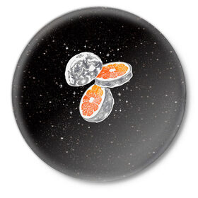 Значок с принтом Луна в Тюмени,  металл | круглая форма, металлическая застежка в виде булавки | cosmic | galaxy | moon | orange | апельсин | в космосе | галактика | космос | луна | планета | планеты