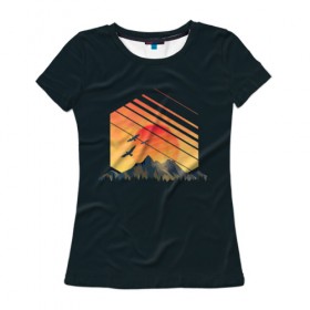 Женская футболка 3D с принтом Заход Солнца в Тюмени, 100% полиэфир ( синтетическое хлопкоподобное полотно) | прямой крой, круглый вырез горловины, длина до линии бедер | camping | mountains | sunset | восход | горы | заход | приключение | птицы | путешествие | солнце | туризм