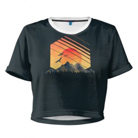 Женская футболка 3D укороченная с принтом Заход Солнца в Тюмени, 100% полиэстер | круглая горловина, длина футболки до линии талии, рукава с отворотами | camping | mountains | sunset | восход | горы | заход | приключение | птицы | путешествие | солнце | туризм
