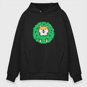 Мужское худи Oversize хлопок с принтом Bush Shiba Inu в Тюмени, френч-терри — 70% хлопок, 30% полиэстер. Мягкий теплый начес внутри —100% хлопок | боковые карманы, эластичные манжеты и нижняя кромка, капюшон на магнитной кнопке | Тематика изображения на принте: акита | аниме | зелень | китай | куст | милый | пес | песик | собака | собачка | щенок | япония