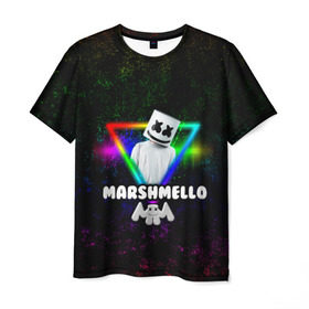 Мужская футболка 3D с принтом Marshmello в Тюмени, 100% полиэфир | прямой крой, круглый вырез горловины, длина до линии бедер | christopher | comstock | dj | dotcom | friends | marshmallow | marshmello | usa | диджей | друзья | комсток | крис | маршмэллоу | продюсер | сша