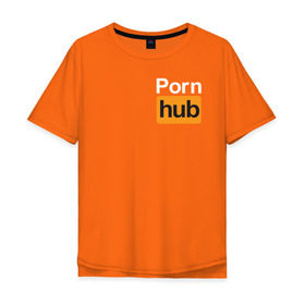 Мужская футболка хлопок Oversize с принтом Pornhub (логотип с боку) в Тюмени, 100% хлопок | свободный крой, круглый ворот, “спинка” длиннее передней части | Тематика изображения на принте: brazzers | видео | любовь | хаб | чувства