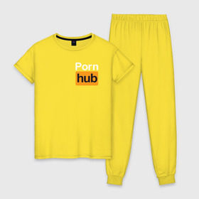 Женская пижама хлопок с принтом Pornhub (логотип с боку) в Тюмени, 100% хлопок | брюки и футболка прямого кроя, без карманов, на брюках мягкая резинка на поясе и по низу штанин | brazzers | видео | любовь | хаб | чувства