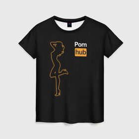 Женская футболка 3D с принтом Pornhub (neon girl) в Тюмени, 100% полиэфир ( синтетическое хлопкоподобное полотно) | прямой крой, круглый вырез горловины, длина до линии бедер | brazzers | видео | девушка | любовь | неон | свечение | силуэт | фигура | хаб | чувства