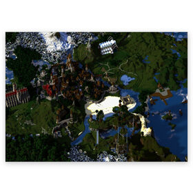 Поздравительная открытка с принтом City Of Minecraft в Тюмени, 100% бумага | плотность бумаги 280 г/м2, матовая, на обратной стороне линовка и место для марки
 | blade | blocks | creeper | cubes | game | ken | mine craft | minecraft | mobs | sword | игры | крипер | майн крафт | майнкрафт | моб