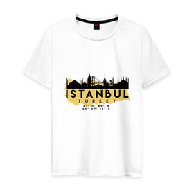 Мужская футболка хлопок с принтом Стамбул - Турция в Тюмени, 100% хлопок | прямой крой, круглый вырез горловины, длина до линии бедер, слегка спущенное плечо. | Тематика изображения на принте: adventure | city | travel | turkey | world | город | государство | европа | жизнь | карта | культура | люди | мир | народ | памятни | партиот | планета | приключение | путешествие | спорт | ссср | стамбул | столица | страна