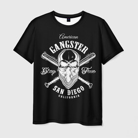 Мужская футболка 3D с принтом American gangster в Тюмени, 100% полиэфир | прямой крой, круглый вырез горловины, длина до линии бедер | american | califor | gangster | san diego | америка | американский | банда | бандана | бандит | бейсбольные | биты | гангстер | графика | иллюстрация | калифорния | картинка | мода | надпись | платок | рисунок