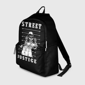 Рюкзак 3D с принтом Street justice в Тюмени, 100% полиэстер | лямки с регулируемой длиной, сверху петелька, чтобы рюкзак можно было повесить на вешалку. Основное отделение закрывается на молнию, как и внешний карман. Внутри два дополнительных кармана, один из которых закрывается на молнию. По бокам два дополнительных кармашка | Тематика изображения на принте: justice | s | skeleton | skull | street | банда | бандана | бандит | бейсболка | графика | иллюстрация | картинка | мода | надпись | оружие | пистолеты | платок | револьверы | рисунок | символ | скелет | справедливость