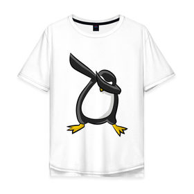 Мужская футболка хлопок Oversize с принтом DAB Пингвин в Тюмени, 100% хлопок | свободный крой, круглый ворот, “спинка” длиннее передней части | animal | best | bird | dab | dabbig | dance | freedom | hip hop | music | penguin | rap | даб | даббинг | животные | крутой | лучший | мадагаскар | музыка | пингвин | птица | рэп | рэпер | свобода | север | танец | хип хоп