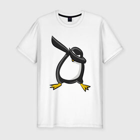 Мужская футболка премиум с принтом DAB Пингвин в Тюмени, 92% хлопок, 8% лайкра | приталенный силуэт, круглый вырез ворота, длина до линии бедра, короткий рукав | animal | best | bird | dab | dabbig | dance | freedom | hip hop | music | penguin | rap | даб | даббинг | животные | крутой | лучший | мадагаскар | музыка | пингвин | птица | рэп | рэпер | свобода | север | танец | хип хоп