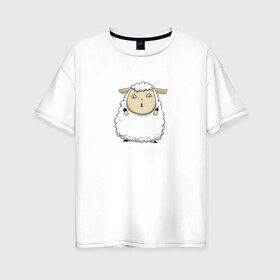 Женская футболка хлопок Oversize с принтом Fluff Off! в Тюмени, 100% хлопок | свободный крой, круглый ворот, спущенный рукав, длина до линии бедер
 | баран | барашек | злой | злюка | недовольный | овечка | овца | овчина | пушистик | пушистый | хороший