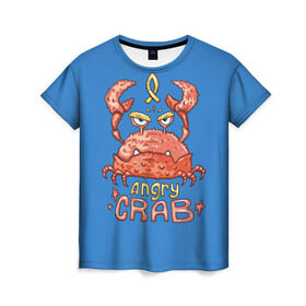 Женская футболка 3D с принтом Hungry crab в Тюмени, 100% полиэфир ( синтетическое хлопкоподобное полотно) | прямой крой, круглый вырез горловины, длина до линии бедер | angry | crab | gloomy | hungry | ocean | red | sea | sign | stars | water | вода | голодный | графика | детский | звезды | злой | знак | иллюстрация | картинка | краб | красный | мода | море | морские | надпись | океан | рисунок | рыба