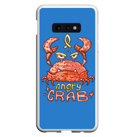 Чехол для Samsung S10E с принтом Hungry crab в Тюмени, Силикон | Область печати: задняя сторона чехла, без боковых панелей | Тематика изображения на принте: angry | crab | gloomy | hungry | ocean | red | sea | sign | stars | water | вода | голодный | графика | детский | звезды | злой | знак | иллюстрация | картинка | краб | красный | мода | море | морские | надпись | океан | рисунок | рыба