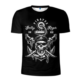 Мужская футболка 3D спортивная с принтом Pirates в Тюмени, 100% полиэстер с улучшенными характеристиками | приталенный силуэт, круглая горловина, широкие плечи, сужается к линии бедра | b | pirates | robbers | sea | skull | бандана | веселый | графика | иллюстрация | канат | картинка | кости | логотип | мода | морские | надпись | оружие | пираты | платок | разбойники | рисунок | роджер | сабли | стиль