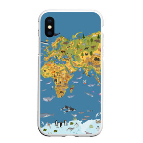 Чехол для iPhone XS Max матовый с принтом Карта мира в Тюмени, Силикон | Область печати: задняя сторона чехла, без боковых панелей | азия | акулы | америка | антарктида | бизон | волк | европа | животные | зебра | кабан | карта | киты | лама | лев | лось | материки | медведь | мира | моржи | моря | океаны | пингвины | птицы | реки | рыбы