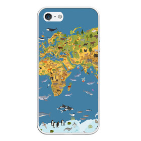 Чехол для iPhone 5/5S матовый с принтом Карта мира в Тюмени, Силикон | Область печати: задняя сторона чехла, без боковых панелей | азия | акулы | америка | антарктида | бизон | волк | европа | животные | зебра | кабан | карта | киты | лама | лев | лось | материки | медведь | мира | моржи | моря | океаны | пингвины | птицы | реки | рыбы
