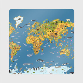 Магнит виниловый Квадрат с принтом Карта мира в Тюмени, полимерный материал с магнитным слоем | размер 9*9 см, закругленные углы | азия | акулы | америка | антарктида | бизон | волк | европа | животные | зебра | кабан | карта | киты | лама | лев | лось | материки | медведь | мира | моржи | моря | океаны | пингвины | птицы | реки | рыбы