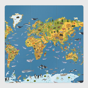 Магнитный плакат 3Х3 с принтом Карта мира в Тюмени, Полимерный материал с магнитным слоем | 9 деталей размером 9*9 см | азия | акулы | америка | антарктида | бизон | волк | европа | животные | зебра | кабан | карта | киты | лама | лев | лось | материки | медведь | мира | моржи | моря | океаны | пингвины | птицы | реки | рыбы
