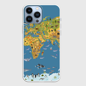 Чехол для iPhone 13 Pro Max с принтом Карта мира в Тюмени,  |  | азия | акулы | америка | антарктида | бизон | волк | европа | животные | зебра | кабан | карта | киты | лама | лев | лось | материки | медведь | мира | моржи | моря | океаны | пингвины | птицы | реки | рыбы