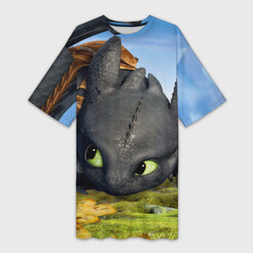 Платье-футболка 3D с принтом Как приручить дракона в Тюмени,  |  | детский мультфильм | детям | для детей | дракон | как приручить дракона | мультик | мультфильм