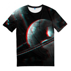 Мужская футболка 3D с принтом Cosmos Glitch в Тюмени, 100% полиэфир | прямой крой, круглый вырез горловины, длина до линии бедер | Тематика изображения на принте: вселенная | глитч | звезды | земля | космос | плеяды | пространство