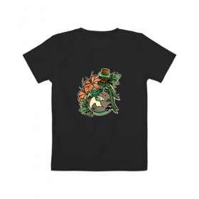 Детская футболка хлопок с принтом Forest Spirit in Bottle в Тюмени, 100% хлопок | круглый вырез горловины, полуприлегающий силуэт, длина до линии бедер | Тематика изображения на принте: anime | totoro | аниме | бутылка | дух | лес | лесной | тоторо