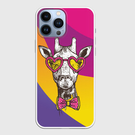 Чехол для iPhone 13 Pro Max с принтом Праздничный жираф в Тюмени,  |  | бабочка | животное | жираф | модный | очки | праздничный | рожки | сердечки | хипстер | шея