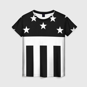Женская футболка 3D с принтом PRODIGY в Тюмени, 100% полиэфир ( синтетическое хлопкоподобное полотно) | прямой крой, круглый вырез горловины, длина до линии бедер | keith flint | prodigy | rave | кит чарльз флинт | продиджи | рейв | флаг сша | электроника