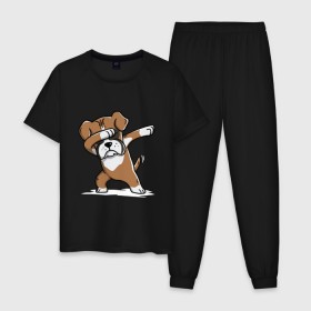 Мужская пижама хлопок с принтом DAB Dog в Тюмени, 100% хлопок | брюки и футболка прямого кроя, без карманов, на брюках мягкая резинка на поясе и по низу штанин
 | Тематика изображения на принте: amimals | best | dab | dabbig | dance | dog | doggy | freedom | hip hop | music | rap | woof | волк | гав | даб | даббинг | друг | животные | крутой | лучший | мопс | музыка | овчарка | пёс | песик | питомец | рэп | рэпер | свобода | собака