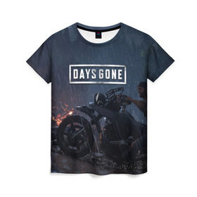 Женская футболка 3D с принтом Days Gone в Тюмени, 100% полиэфир ( синтетическое хлопкоподобное полотно) | прямой крой, круглый вырез горловины, длина до линии бедер | 2019 | days gone | game | poster | ps4 | zombie | жизнь после | зомби | игра