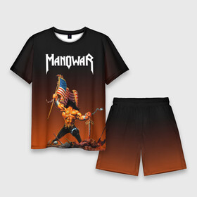 Мужской костюм с шортами 3D с принтом MANOWAR в Тюмени,  |  | manowar | manowar 2019 | manowar warriors | manowar world | группа manowar | концерт manowar. | мановар