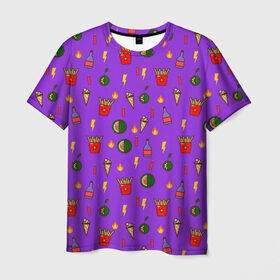 Мужская футболка 3D с принтом Слишком много всего 2 в Тюмени, 100% полиэфир | прямой крой, круглый вырез горловины, длина до линии бедер | арбуз | бомба | еда | картошка фри | кола | лайм | мороженое | огонь | полный принт
