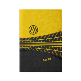 Обложка для паспорта матовая кожа с принтом Volkswagen в Тюмени, натуральная матовая кожа | размер 19,3 х 13,7 см; прозрачные пластиковые крепления | Тематика изображения на принте: racer | авто | автолюбитель. volkswagen | гонщик | желто черная | колесо | машина | след | фольксваген | шина