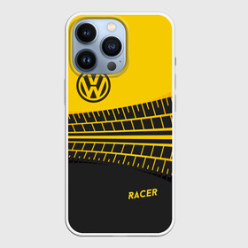 Чехол для iPhone 13 Pro с принтом Volkswagen в Тюмени,  |  | racer | авто | автолюбитель. volkswagen | гонщик | желто черная | колесо | машина | след | фольксваген | шина