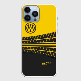 Чехол для iPhone 13 Pro Max с принтом Volkswagen в Тюмени,  |  | Тематика изображения на принте: racer | авто | автолюбитель. volkswagen | гонщик | желто черная | колесо | машина | след | фольксваген | шина