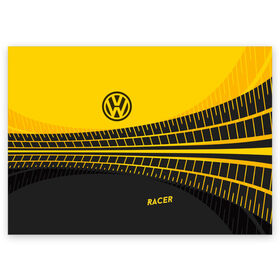Поздравительная открытка с принтом Volkswagen в Тюмени, 100% бумага | плотность бумаги 280 г/м2, матовая, на обратной стороне линовка и место для марки
 | racer | авто | автолюбитель. volkswagen | гонщик | желто черная | колесо | машина | след | фольксваген | шина