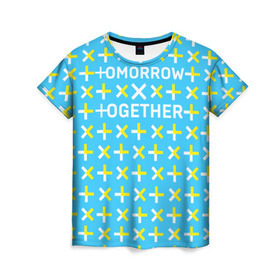 Женская футболка 3D с принтом TOMORROW X TOGETHER в Тюмени, 100% полиэфир ( синтетическое хлопкоподобное полотно) | прямой крой, круглый вырез горловины, длина до линии бедер | tomorrow x together | tomorrow x together bighit | tomorrow x together coming soon | tomorrow x together official. | txt | txt tomorrow x together