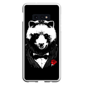 Чехол для Samsung S10E с принтом Медведь авторитет в Тюмени, Силикон | Область печати: задняя сторона чехла, без боковых панелей | Тематика изображения на принте: authority | bear | go | авторитет | аль капоне | бабочка | в носу | взгляд | галстук | графика | дикий | животное | иллюстрация | картинка | кольцо | костюм | красная | крестный | мафия | медведь | мода | отец