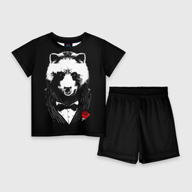Детский костюм с шортами 3D с принтом Медведь авторитет в Тюмени,  |  | authority | bear | go | авторитет | аль капоне | бабочка | в носу | взгляд | галстук | графика | дикий | животное | иллюстрация | картинка | кольцо | костюм | красная | крестный | мафия | медведь | мода | отец