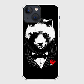 Чехол для iPhone 13 mini с принтом Медведь авторитет в Тюмени,  |  | authority | bear | go | авторитет | аль капоне | бабочка | в носу | взгляд | галстук | графика | дикий | животное | иллюстрация | картинка | кольцо | костюм | красная | крестный | мафия | медведь | мода | отец