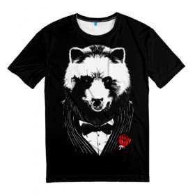 Мужская футболка 3D с принтом Медведь авторитет в Тюмени, 100% полиэфир | прямой крой, круглый вырез горловины, длина до линии бедер | authority | bear | go | авторитет | аль капоне | бабочка | в носу | взгляд | галстук | графика | дикий | животное | иллюстрация | картинка | кольцо | костюм | красная | крестный | мафия | медведь | мода | отец