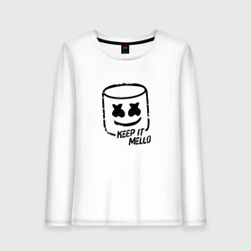 Женский лонгслив хлопок с принтом Keep It Mello в Тюмени, 100% хлопок |  | marshmallow | marshmello | диджей | маршмэллоу | музыка