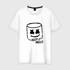 Мужская футболка хлопок с принтом Keep It Mello в Тюмени, 100% хлопок | прямой крой, круглый вырез горловины, длина до линии бедер, слегка спущенное плечо. | Тематика изображения на принте: marshmallow | marshmello | диджей | маршмэллоу | музыка