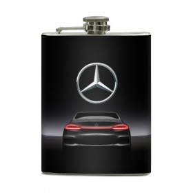 Фляга с принтом Mercedes-Benz в Тюмени, металлический корпус | емкость 0,22 л, размер 125 х 94 мм. Виниловая наклейка запечатывается полностью | Тематика изображения на принте: 