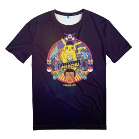 Мужская футболка 3D с принтом Покемон Пикачу в Тюмени, 100% полиэфир | прямой крой, круглый вырез горловины, длина до линии бедер | detective pikachu | pikachu | pokemon | детектив пикачу | пика | покемон