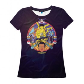 Женская футболка 3D с принтом Покемон Пикачу в Тюмени, 100% полиэфир ( синтетическое хлопкоподобное полотно) | прямой крой, круглый вырез горловины, длина до линии бедер | detective pikachu | pikachu | pokemon | детектив пикачу | пика | покемон