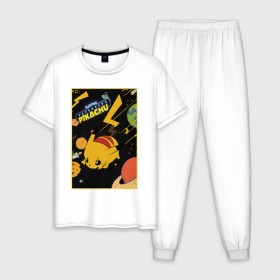 Мужская пижама хлопок с принтом Постер Детектив Пикачу в Тюмени, 100% хлопок | брюки и футболка прямого кроя, без карманов, на брюках мягкая резинка на поясе и по низу штанин
 | 