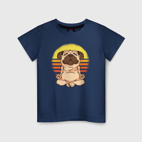 Детская футболка хлопок с принтом Мопс Йога в Тюмени, 100% хлопок | круглый вырез горловины, полуприлегающий силуэт, длина до линии бедер | dog | pug | yoga | йога | медитация | мопс | мопсы | собака | собаки | фитнес